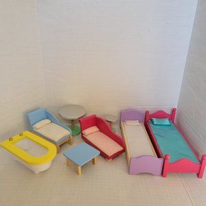 Wooden Wood Dollhouse Doll House Furniture Beds Sofa Table Bath Room KidKraft